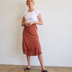 For Days Women's Midi Layered Wrap Skirt Burnt Rustic Orange Viscose Small